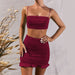 Color-Summer Sexy Sling Vest Pleated Two-piece Set Flounce Peplum Hip-wrapped Dress-Fancey Boutique