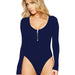 Color-Navy Blue-Solid Color Long Sleeve Open Crotch Tight Bodysuit Sexy Zipper Bottoming Women Bodysuit Plus Size-Fancey Boutique