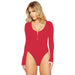 Color-Red-Solid Color Long Sleeve Open Crotch Tight Bodysuit Sexy Zipper Bottoming Women Bodysuit Plus Size-Fancey Boutique