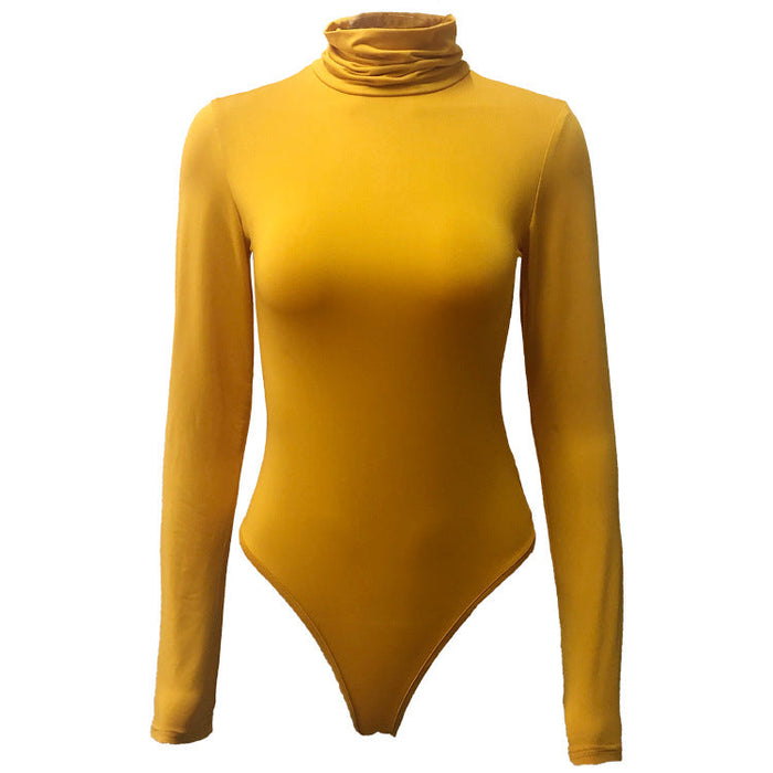 Color-Autumn Winter Base Base Women Clothing Simple Turtleneck Long Sleeve Slim Bodysuit Bodysuit-Fancey Boutique