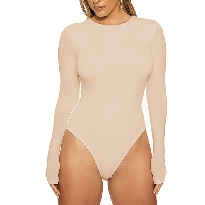 Color-Apricot-Autumn Winter Women Clothing Casual Bottoming Top Long Sleeve Tight Bodysuit-Fancey Boutique