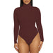 Color-Burgundy-Autumn Winter Base Base Women Clothing Simple Turtleneck Long Sleeve Slim Bodysuit Bodysuit-Fancey Boutique