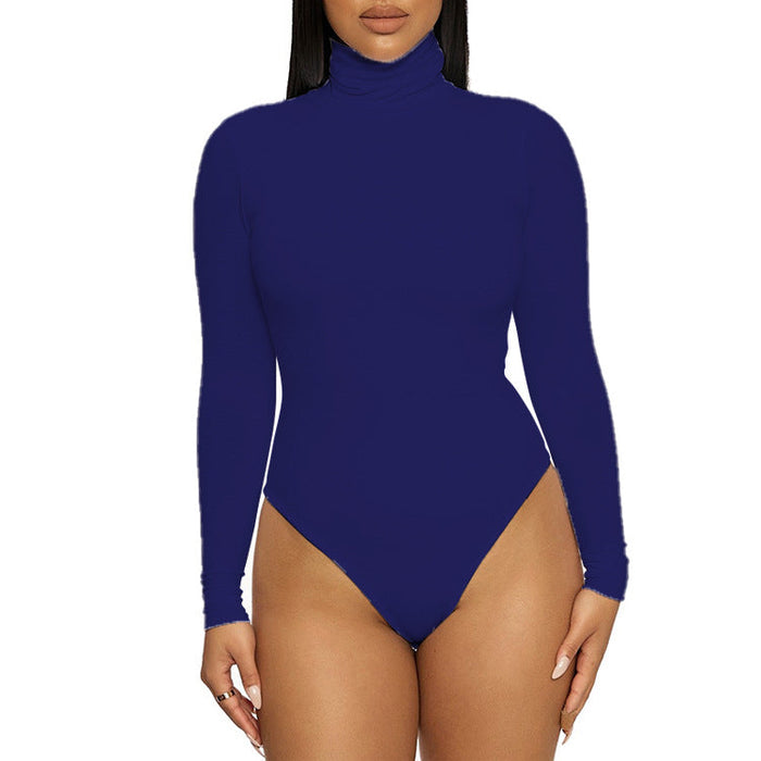 Color-Navy Blue-Autumn Winter Base Base Women Clothing Simple Turtleneck Long Sleeve Slim Bodysuit Bodysuit-Fancey Boutique