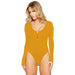 Color-Yellow-Solid Color Long Sleeve Open Crotch Tight Bodysuit Sexy Zipper Bottoming Women Bodysuit Plus Size-Fancey Boutique