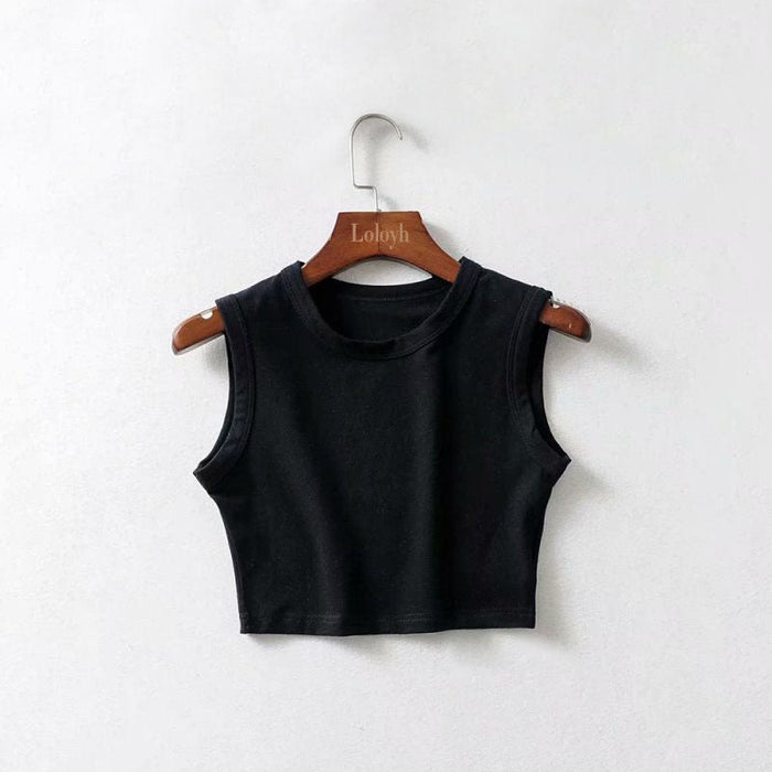 Color-Summer New Women Clothing Top Riding Vest Cotton Solid Color Wide-Brimmed Short Cropped Tank Top-Fancey Boutique