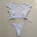 Color-White-New Sexy Short-Sleeved Bikini Split Swimsuit Women Solid Color Nylon Swimsuit-Fancey Boutique