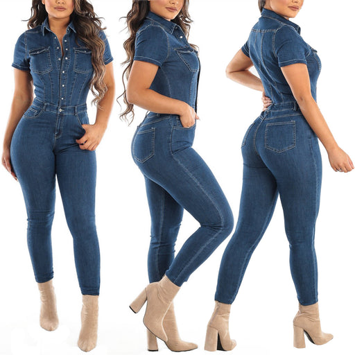 Color-Women Sexy Denim Jumpsuit-Fancey Boutique