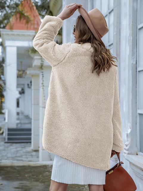 Color-Long Sleeve Teddy Coat with Pockets-Fancey Boutique