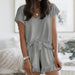 Color-Summer Women Clothing Home Wear Two-Piece V-neck Solid Color Casual Suit-Fancey Boutique