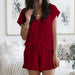 Color-Summer Women Clothing Home Wear Two-Piece V-neck Solid Color Casual Suit-Fancey Boutique