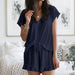 Color-Summer Women Clothing Home Wear Two-Piece V-neck Solid Color Casual Suit-Fancey Boutique