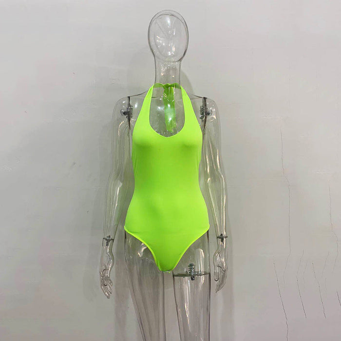 Color-fluorescent green-Summer Halter Backless Bikini Swimsuit Bodysuit Women New-Fancey Boutique