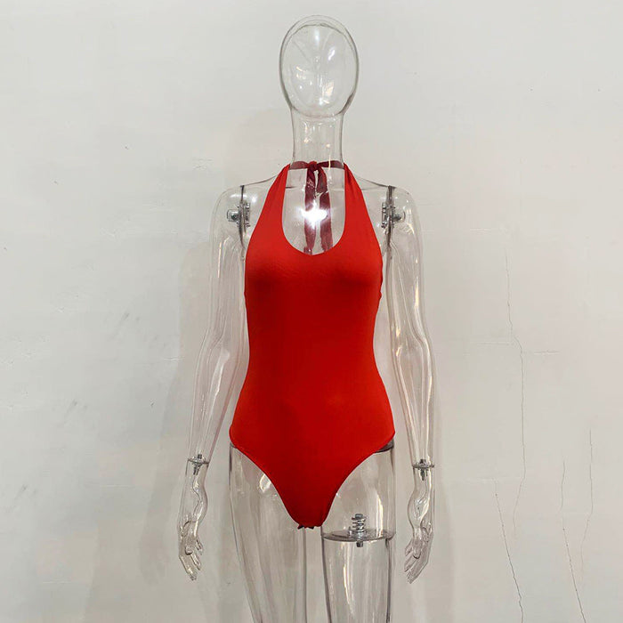 Color-Red-Summer Halter Backless Bikini Swimsuit Bodysuit Women New-Fancey Boutique