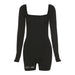 Color-Black-Summer Women Clothing Long Sleeve Square Neck Home Backless Slim Fit Bottoming Women Romper-Fancey Boutique