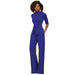 Color-Blue-Fall Women Clothing Solid Color Polo Collar Five Quarter Sleeve High Waist Wide Leg Jumpsuit-Fancey Boutique