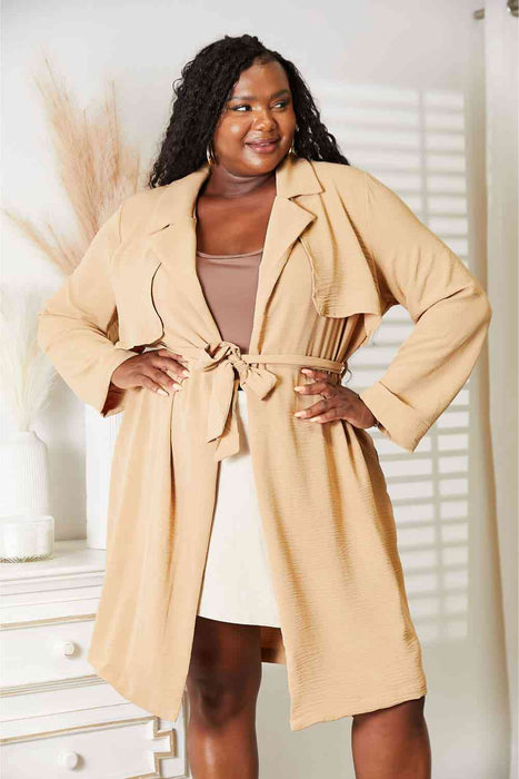 Color-Culture Code Full Size Tied Trench Coat with Pockets-Fancey Boutique