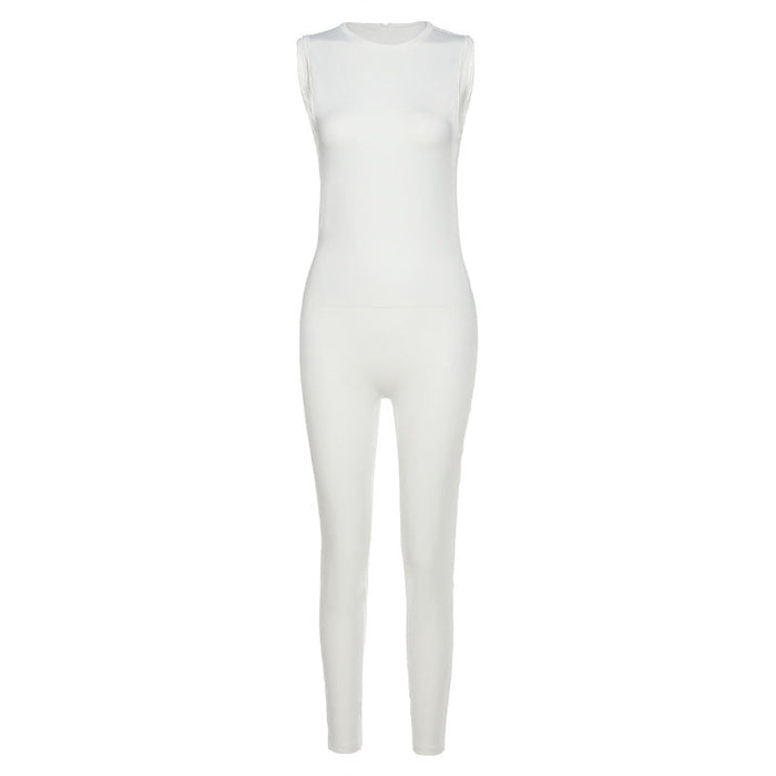 Color-White-Spring Women Sleeveless Slim High Top Sports Jumpsuit-Fancey Boutique