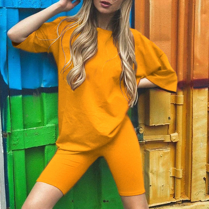 Color-Yellow-Women Clothing Two-piece Set With Belt Solid Color Home Loose Sports Casual Set-Fancey Boutique