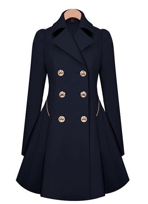 Color-Navy Blue-Slim Fit Mid Length Office Coat plus Size Women Spring Autumn Trench Coat-Fancey Boutique