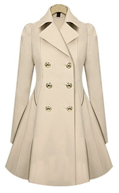 Color-Beige-Slim Fit Mid Length Office Coat plus Size Women Spring Autumn Trench Coat-Fancey Boutique