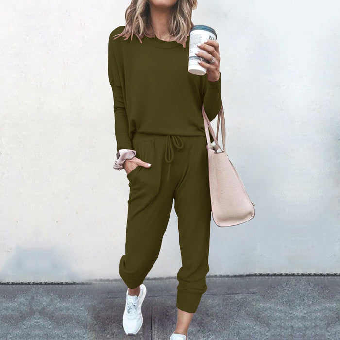 Color-Army Green-Autumn Winter Women Clothing Home Loose Fitting Solid Color Long Sleeves Casual sets Women-Fancey Boutique