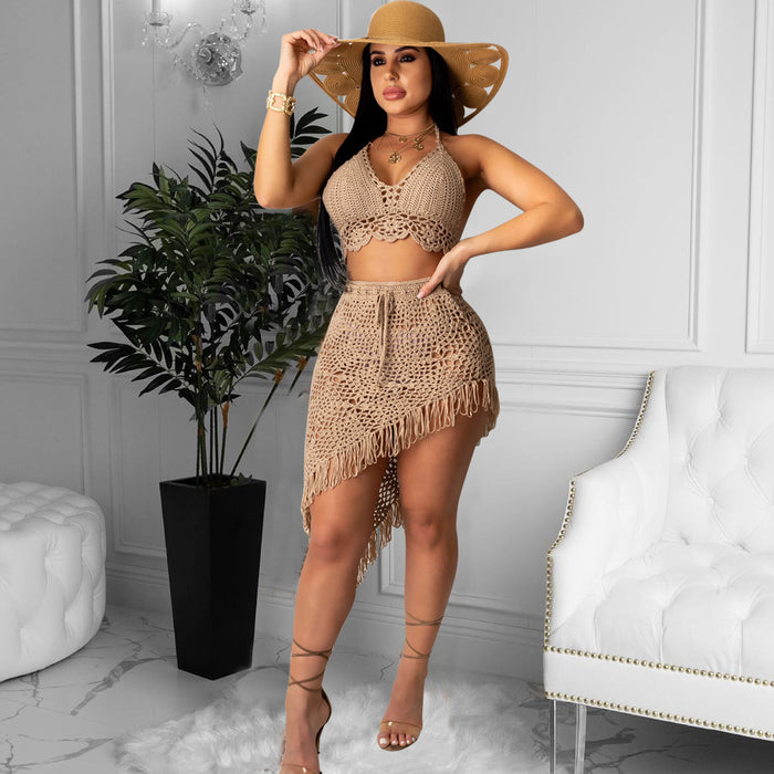 Color-Women Clothing Sexy Handmade Crocheted Tassel Casual Suit Beach Swimsuit Blouse-Fancey Boutique