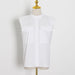 Color-White-Fall Niche Design Elegant Sexy White Padded Shoulder Sleeveless Collared Shirt Top-Fancey Boutique