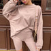 Color-Women Clothing Two-Piece Set with Belt Long Sleeve Solid Color Home Loose Sports Casual Set-Fancey Boutique