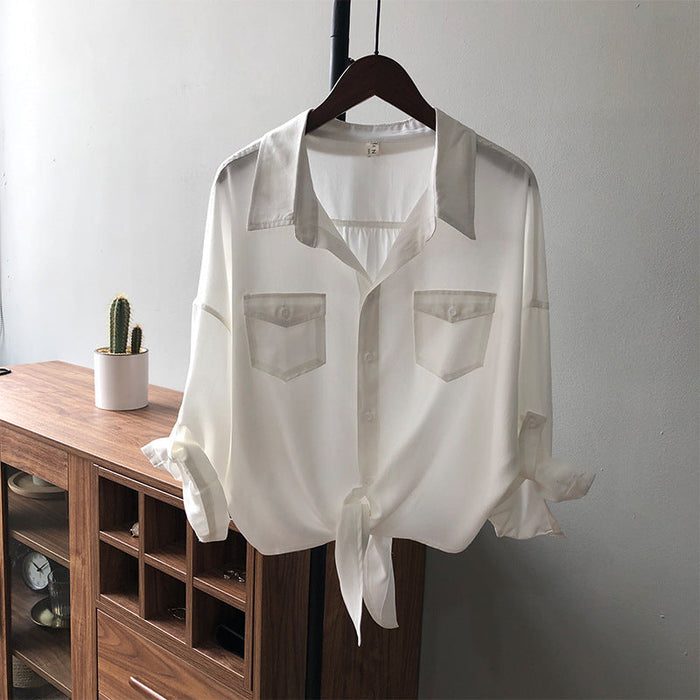 Color-White-Autumn Retro Hong Kong Loose Lace up Shirt Women Western Top-Fancey Boutique