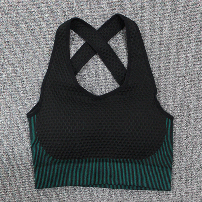 Color-blackish green-Yoga Vest Sports Bra Seamless Underwear Shockproof Beauty Back Quick-Drying Bra Running Exercise Underwear-Fancey Boutique