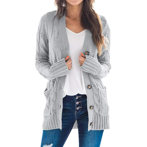 Color-Autumn Winter Women Clothing Casual Cardigan Coat Solid Color Twist Button Cardigan Sweater Women-Fancey Boutique