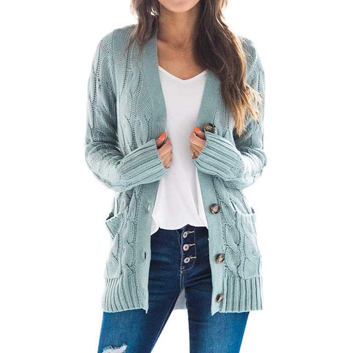 Color-Green-Autumn Winter Women Clothing Casual Cardigan Coat Solid Color Twist Button Cardigan Sweater Women-Fancey Boutique