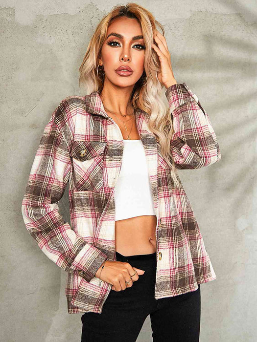 Color-Plaid Button Down Collared Jacket-Fancey Boutique