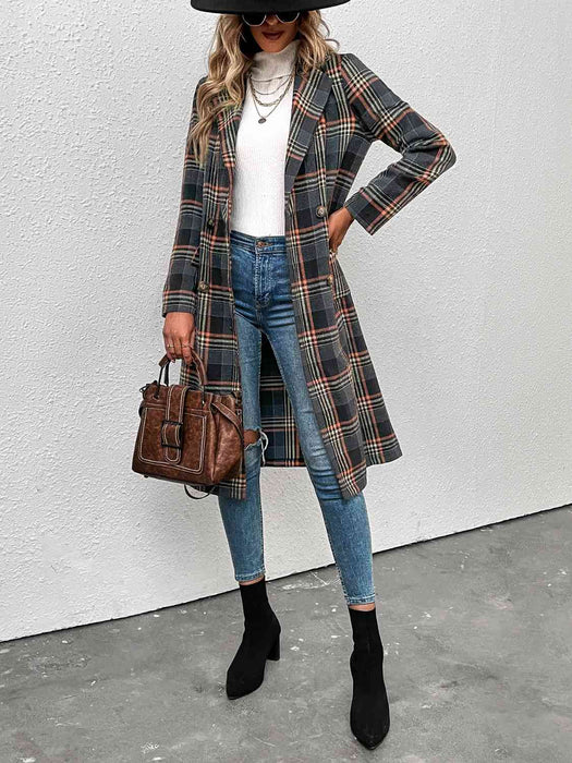 Color-S-Plaid Lapel Collar Trench Coat-Fancey Boutique