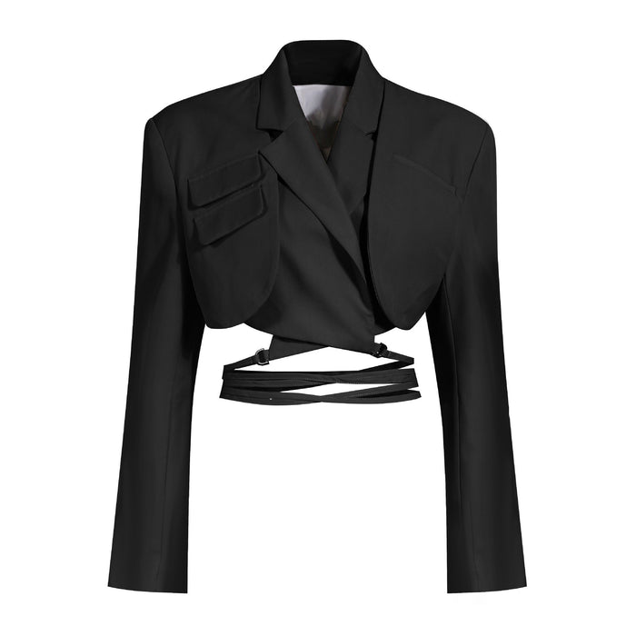 Color-Black Coat-Jacket for Women Spring Autumn Asymmetric Short Skirt Fried Street Waist-Hugging Gas Field Blazer Suit-Fancey Boutique