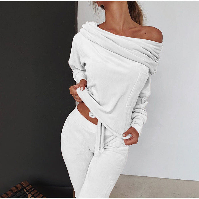 Color-White-Solid Color Casual Set Off-shoulder Bow Slim Fit Homewear Suits Loungewear-Fancey Boutique