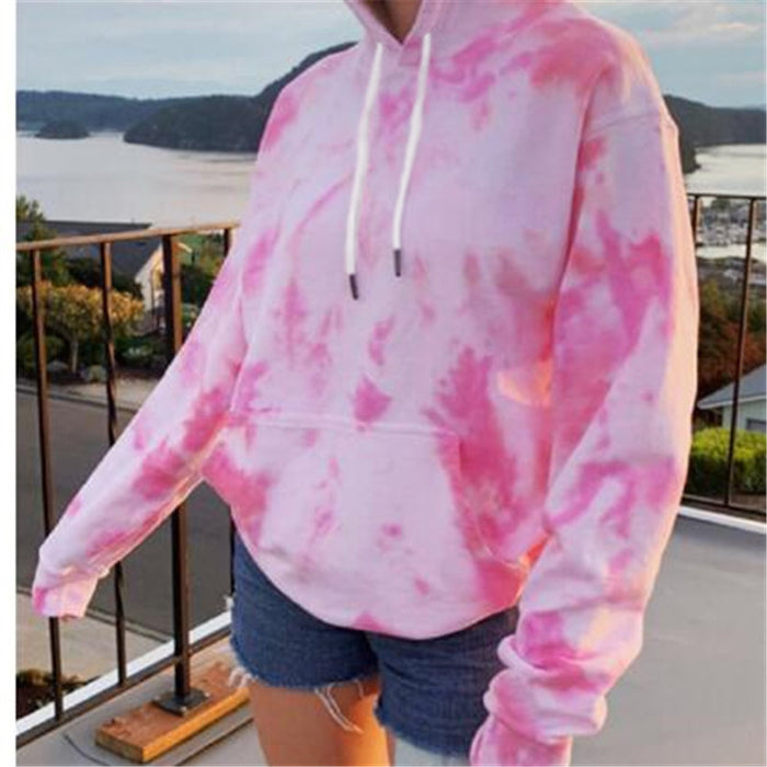 Color-Street Women Clothing Loose Hooded Tie-Dyed Printed Casual Large Hoody Top-Fancey Boutique