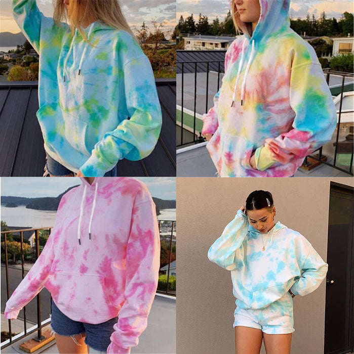 Color-Street Women Clothing Loose Hooded Tie-Dyed Printed Casual Large Hoody Top-Fancey Boutique