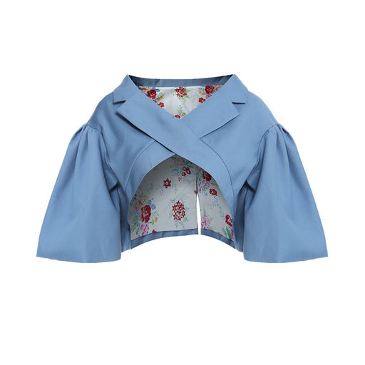 Color-Collar Stitching Floral Cloth Short Faux Cloak Short Blazer-Fancey Boutique