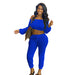 Color-Blue-Women Clothing Long Sleeved Sports Suit Solid Color Elastic Waist Running Suit Autumn Winter-Fancey Boutique