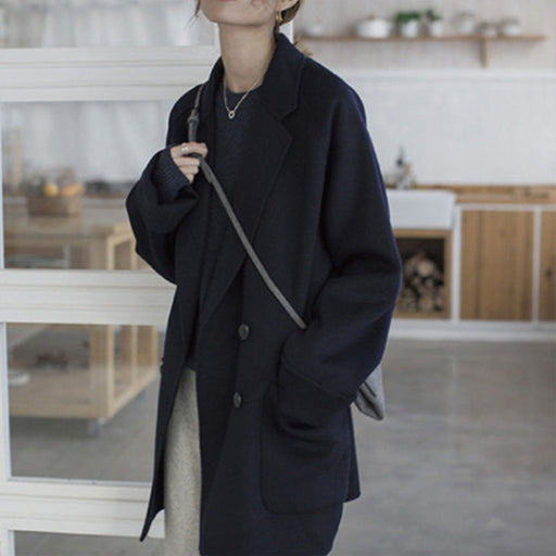 Color-Black-Small Reversible Cashmere Coat Women Short Loose Woolen Coat Women-Fancey Boutique