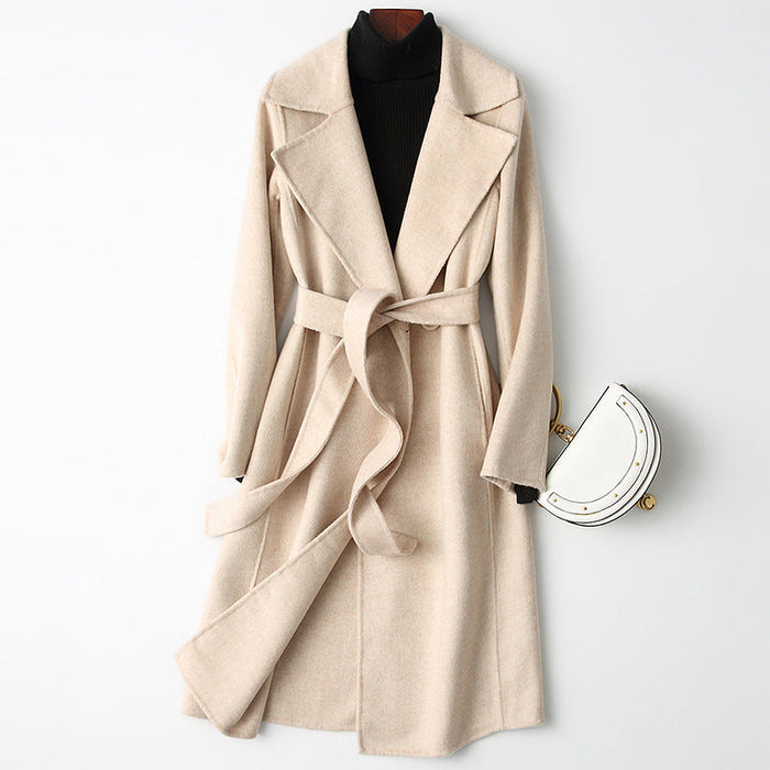 Color-White-Double-Faced Woolen Goods Cashmere Coat Mid-Length Slim Fit Slimming Hepburn Woolen Coat-Fancey Boutique