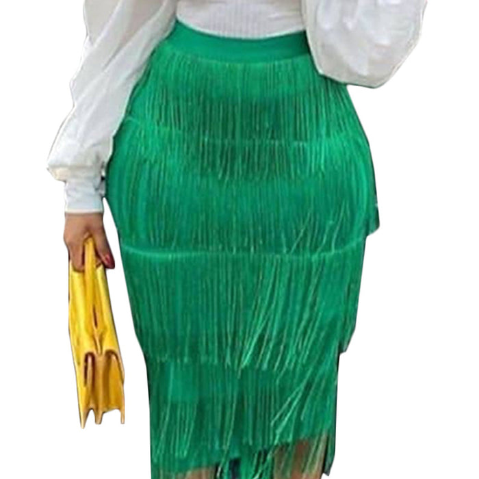 Color-High Waist Stitching Tassels Slim-Fit Hip Skirt Party Pencil Skirt plus Size Women Skirt Skirt Plus Size-Fancey Boutique