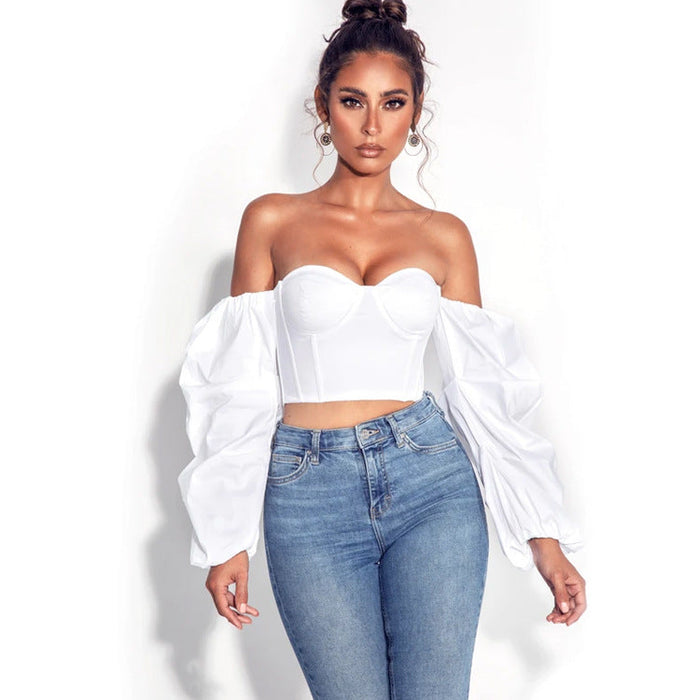 Color-White-Women Clothing Irregular Asymmetric Long Sleeve Shirts Sexy Crop-top Short Top Women-Fancey Boutique