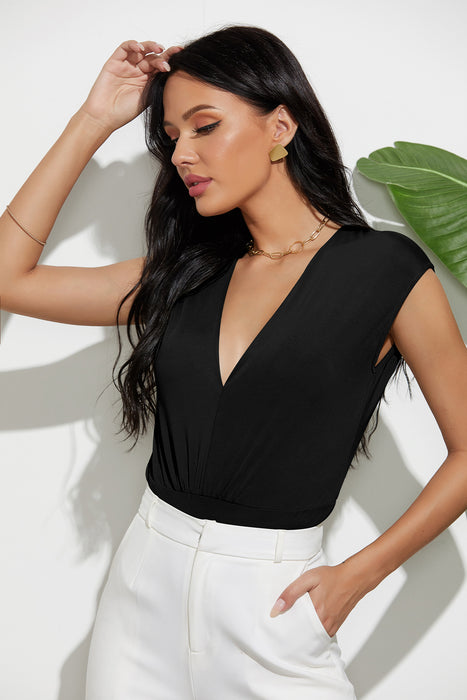 Color-Outer Inner Wear Women Clothing Solid Color Sweet Jumpsuit Bottoming Shirt V Neck Sexy Sleeveless Siamese Shirt-Fancey Boutique