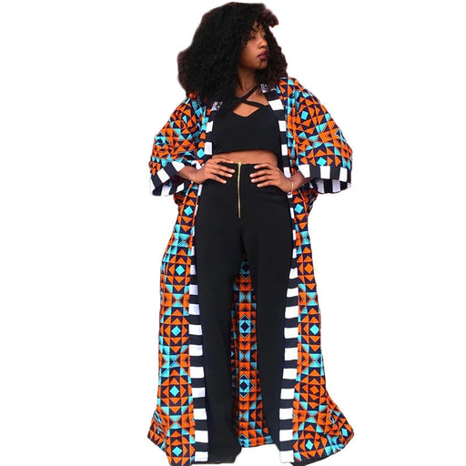 Color-Multi-Women Spring Clothing Windbreaker African Ethnic Women Coat Long Printed-Fancey Boutique