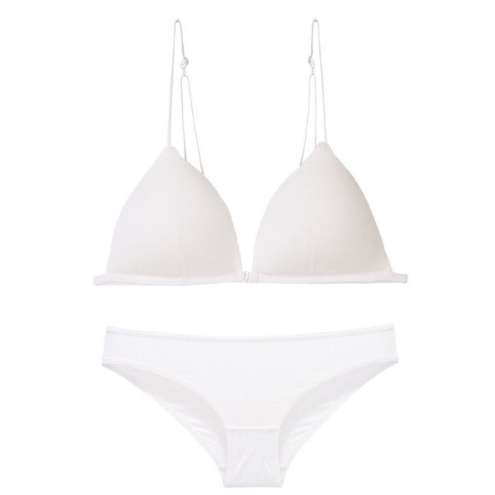 Color-White-Sexy Wireless Underwear Women Push up Bra Summer Thin French Beauty Back Camisole Front Buckle Bra Set-Fancey Boutique
