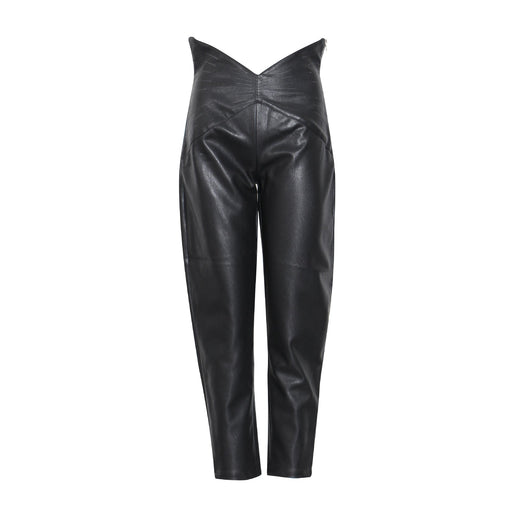 Color-Black-British Straight Trendy Women Casual Pants Spring Sexy Petals High Waist Solid Color Straight Leather Pants-Fancey Boutique