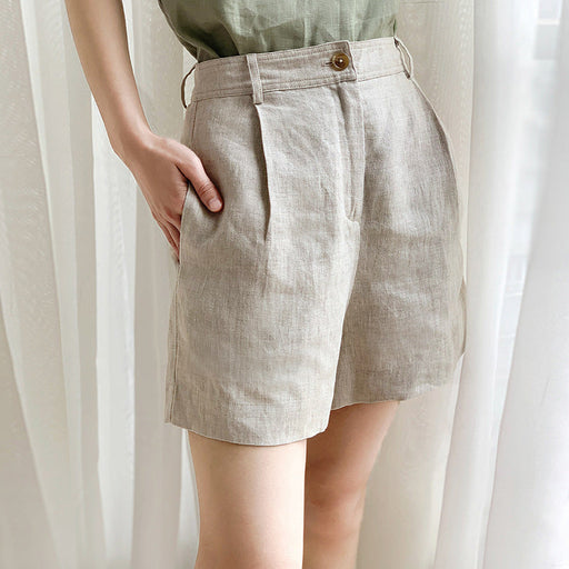 Color-Cotton Linen Shorts Women Summer Slimming Linen Cotton Niche Breathable Wide Leg High Waist Casual Pants-Fancey Boutique