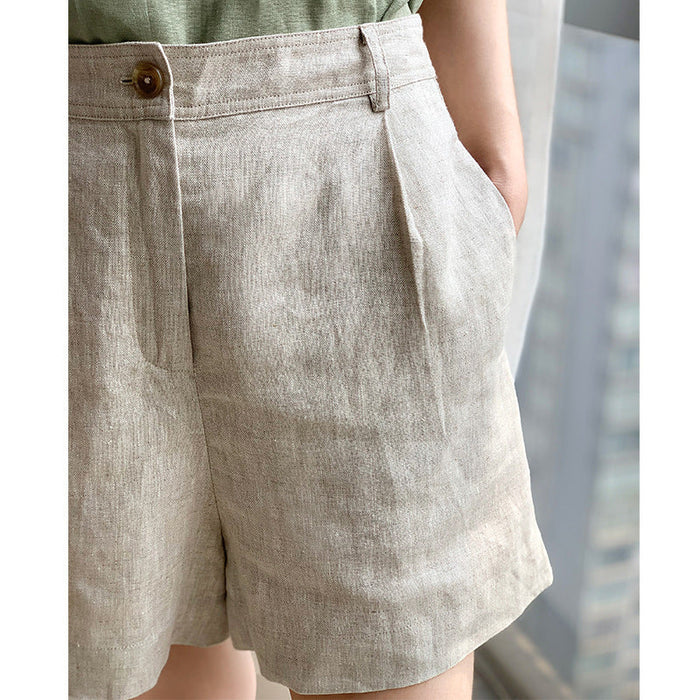 Color-Cotton Linen Shorts Women Summer Slimming Linen Cotton Niche Breathable Wide Leg High Waist Casual Pants-Fancey Boutique